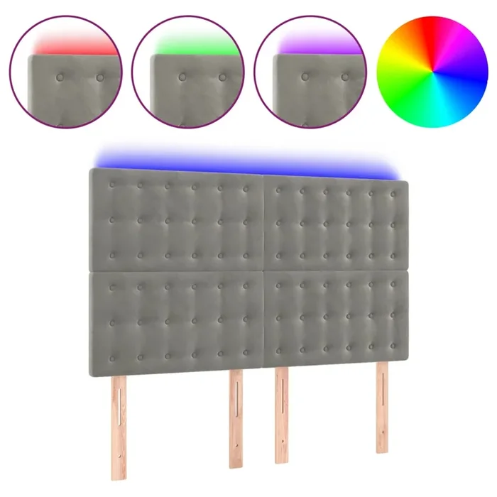 vidaXL Cabecero con luces LED terciopelo gris claro 144x5x118/128 cm (3)