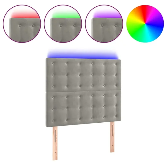 vidaXL Cabecero con luces LED terciopelo gris claro 90x5x118/128 cm (3)