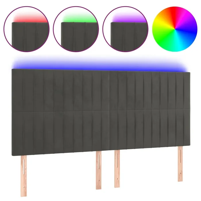 vidaXL Cabecero con luces LED terciopelo gris oscuro 160x5x118/128 cm (4)