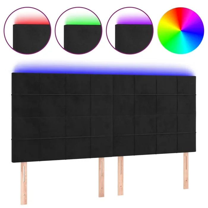 vidaXL Cabecero con luces LED terciopelo negro 200x5x118/128 cm (4)