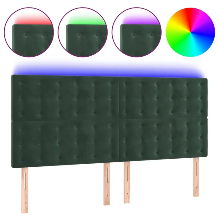 vidaXL Cabecero con luces LED terciopelo verde oscuro 200x5x118/128 cm (6)