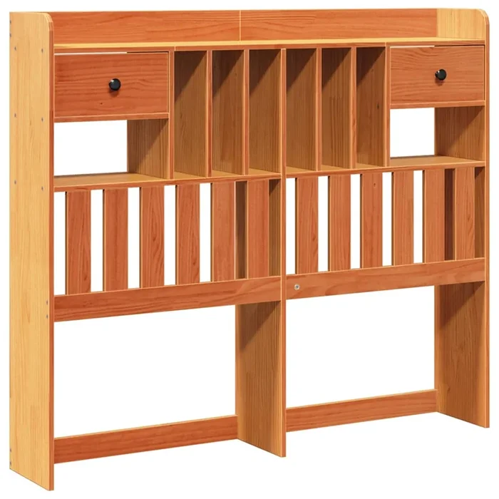 vidaXL Cabecero de cama almacenaje madera maciza pino marrón 135 cm (2)