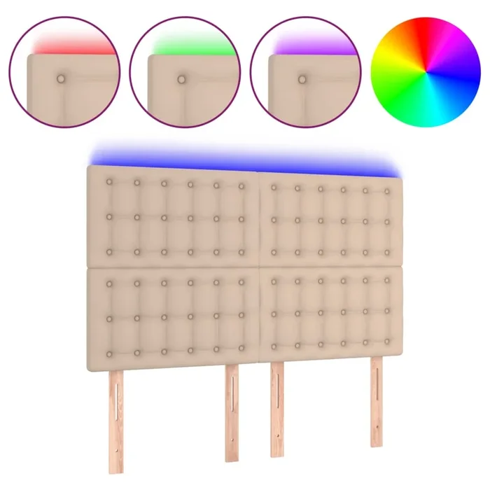 vidaXL Cabecero luces LED cuero sintético capuchino 144x5x118/128cm (2)