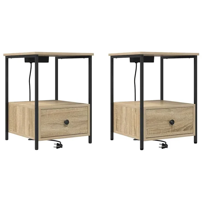 vidaXL Cabinete de Noche con Estación de Carga 2 pcs Roble Sonoma (2)
