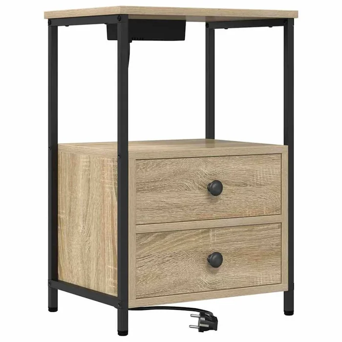 vidaXL Cabinete de Noche con Estación de Carga con cajón Roble Sonoma (3)