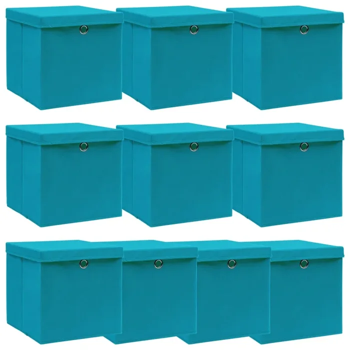 vidaXL Caja de almacenaje con tapa 4 uds tela azul celeste 32x32x32 cm (2)