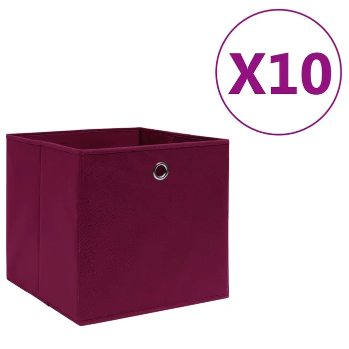 vidaXL Cajas almacenaje 10 uds tela no tejida rojo oscuro 28x28x28 cm