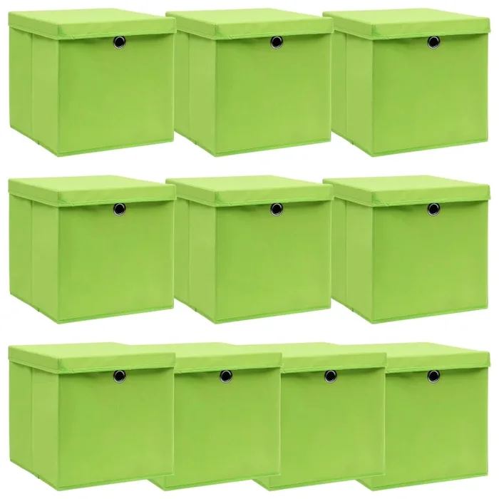 vidaXL Cajas de almacenaje con tapas 10 uds tela verde 32x32x32 cm