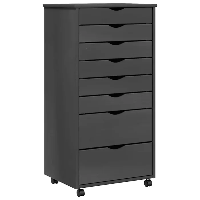 vidaXL Cajonera con ruedas MOSS madera maciza de pino gris (5)