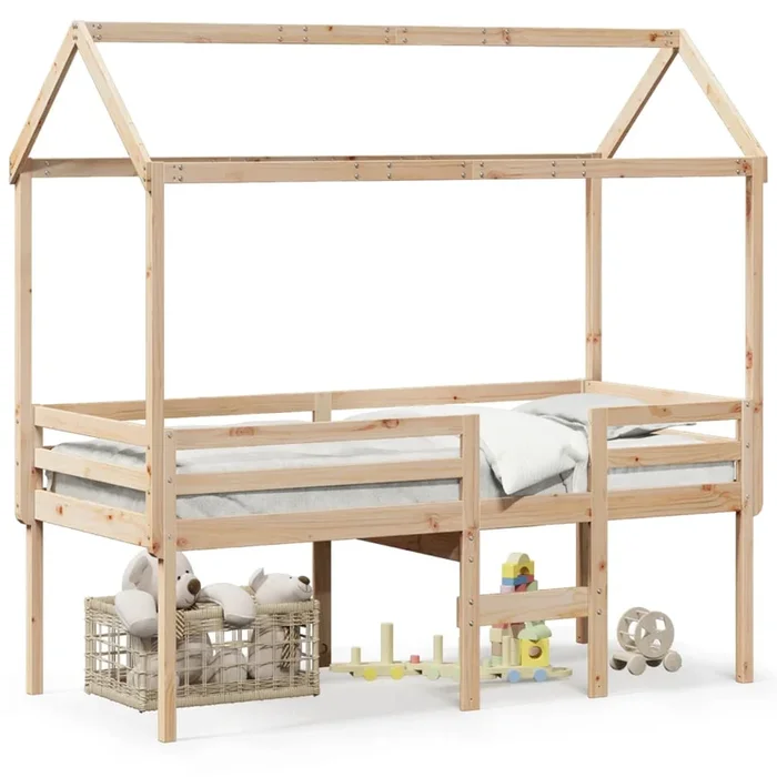 vidaXL Cama alta con techo madera maciza de pino 80×200 cm (2)