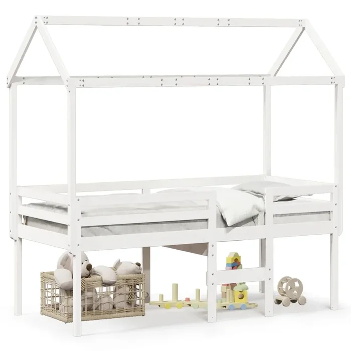 vidaXL Cama alta con techo madera maciza de pino blanco 80×200 cm (4)