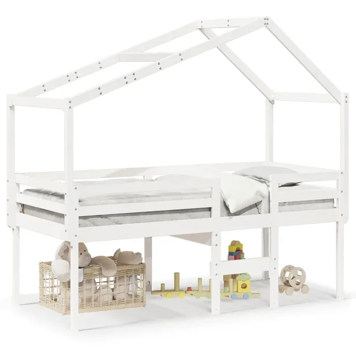 vidaXL Cama alta con techo madera maciza de pino blanco 80×200 cm (5)
