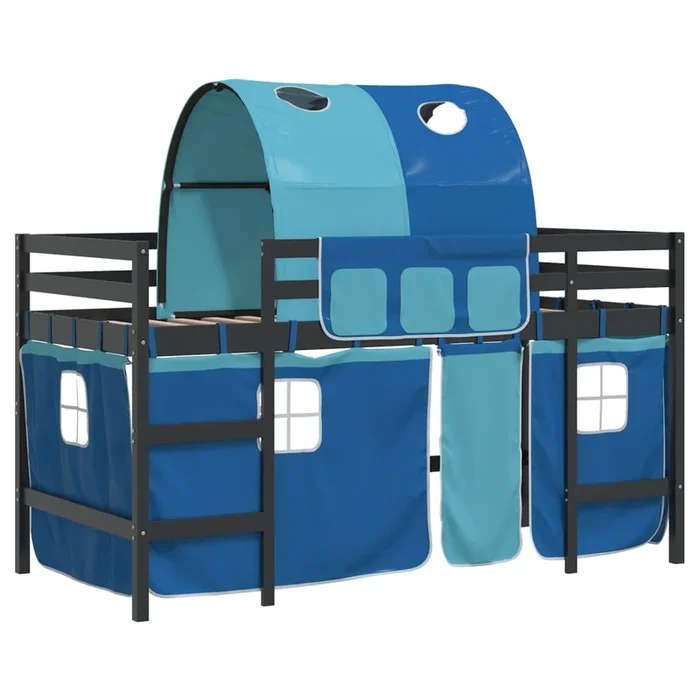 vidaXL Cama alta para niños con túnel madera pino azul 90×200 cm (2)