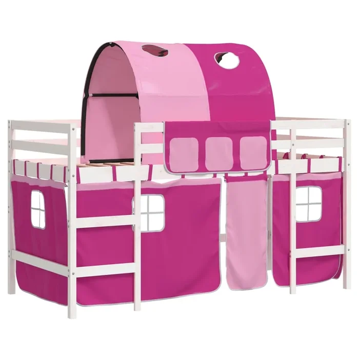 vidaXL Cama alta para niños con túnel madera pino rosa 80×200 cm (5)
