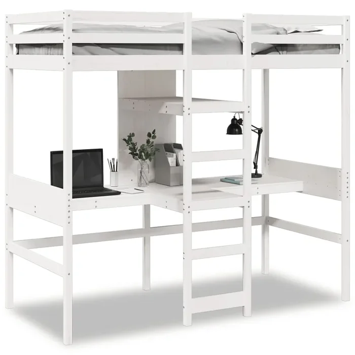 vidaXL Cama alta sin colchón madera maciza de pino blanco 75×190 cm