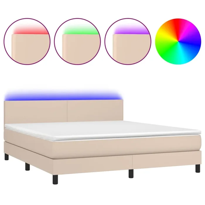 vidaXL Cama box spring colchón LED cuero sintético capuchino 160x200cm (2)