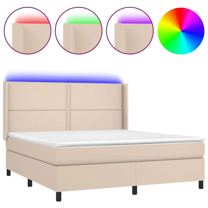 vidaXL Cama box spring colchón LED cuero sintético capuchino 180x200cm (9)