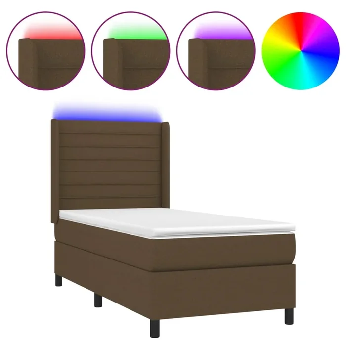 vidaXL Cama box spring colchón luces LED tela marrón oscuro 100x200cm (11)