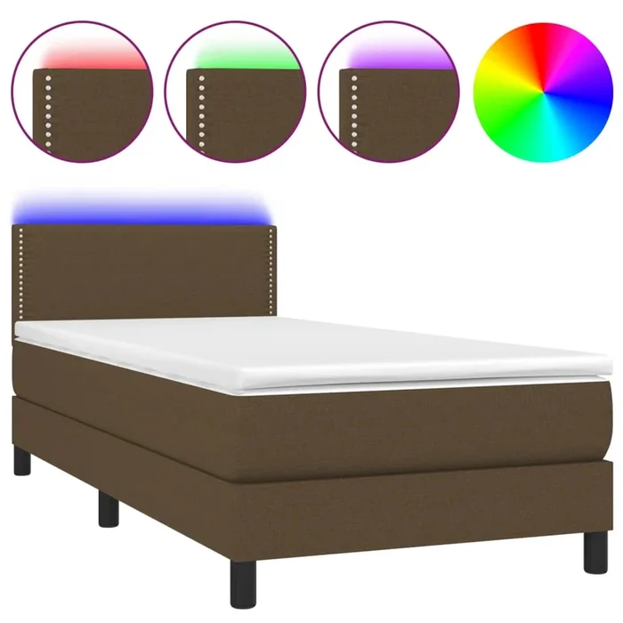 vidaXL Cama box spring colchón luces LED tela marrón oscuro 100x200cm (4)