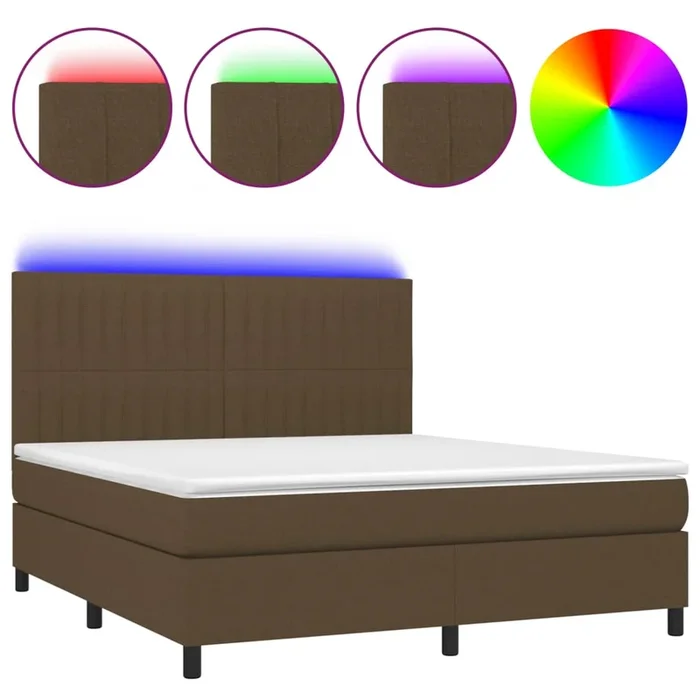 vidaXL Cama box spring colchón luces LED tela marrón oscuro 180x200cm (2)