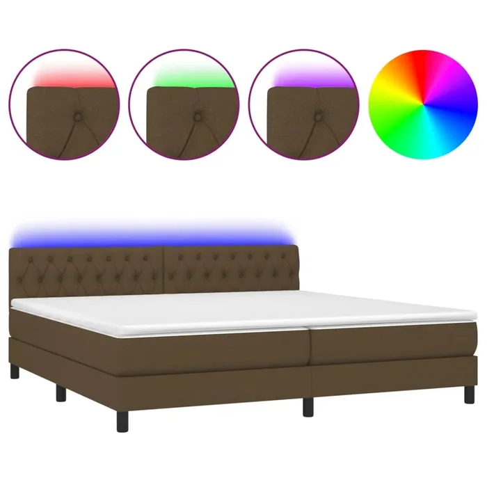vidaXL Cama box spring colchón luces LED tela marrón oscuro 200×200 cm (23)