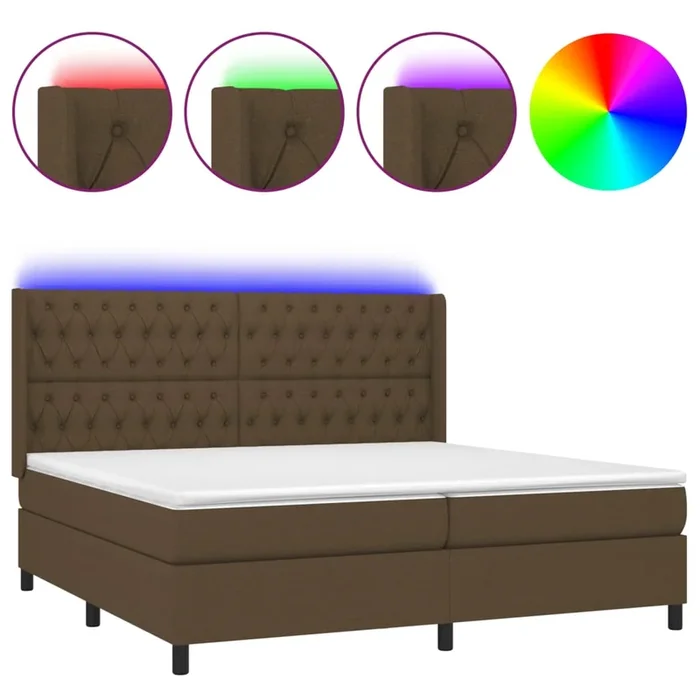 vidaXL Cama box spring colchón luces LED tela marrón oscuro 200×200 cm (31)