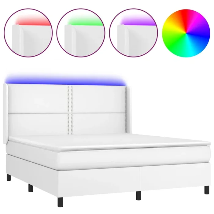 vidaXL Cama box spring colchón y LED cuero sintético blanco 180×200 cm (2)