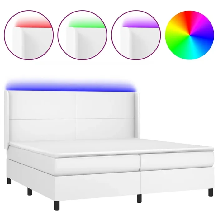 vidaXL Cama box spring colchón y LED cuero sintético blanco 200×200 cm (5)