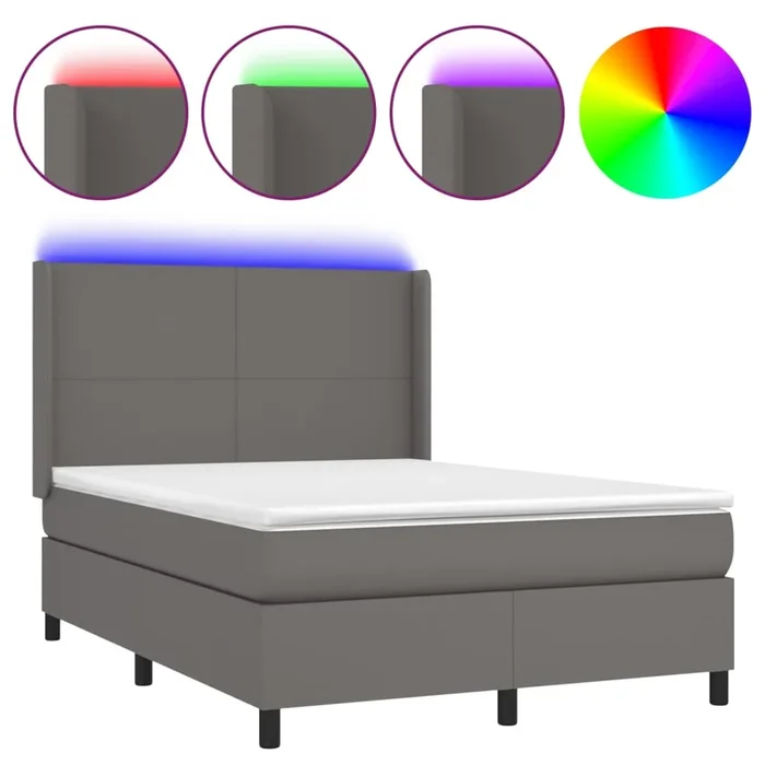 vidaXL Cama box spring colchón y LED cuero sintético gris 140×200 cm (5)