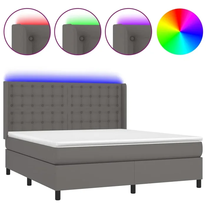 vidaXL Cama box spring colchón y LED cuero sintético gris 160×200 cm (3)