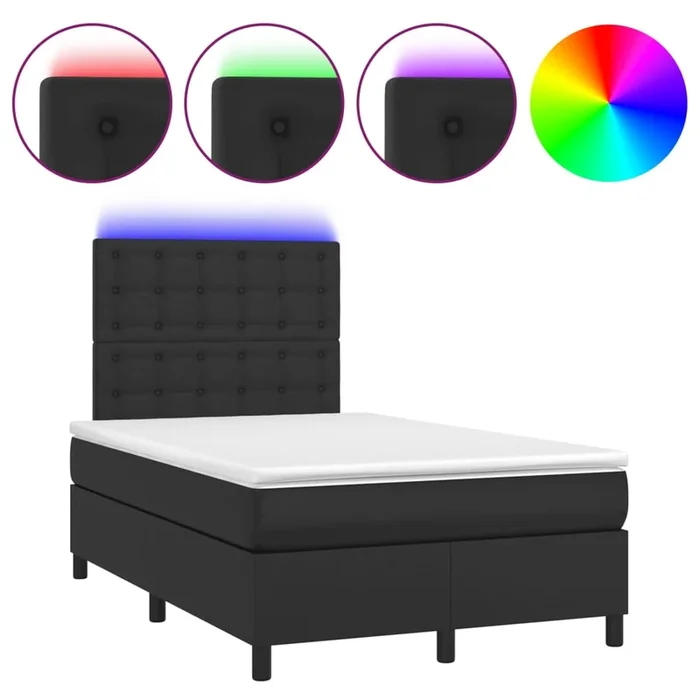 vidaXL Cama box spring colchón y LED cuero sintético negro 120×200 cm (3)