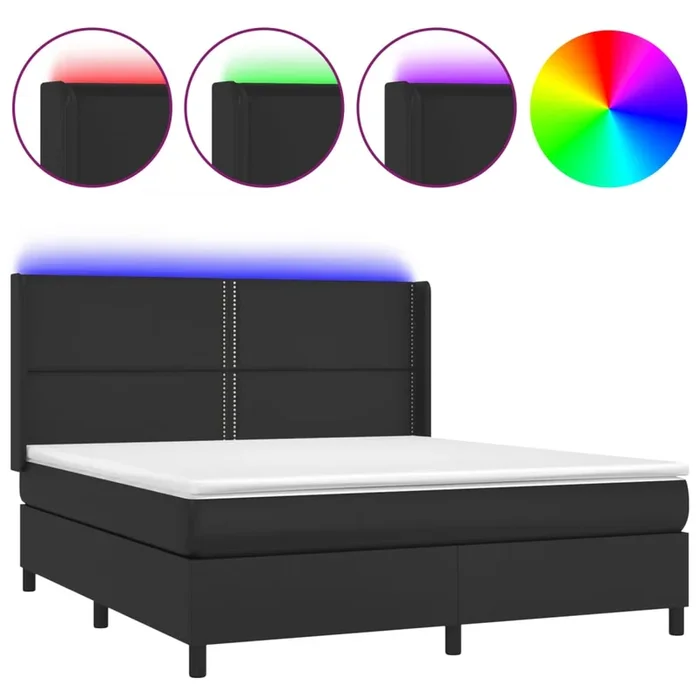 vidaXL Cama box spring colchón y LED cuero sintético negro 160×200 cm (5)