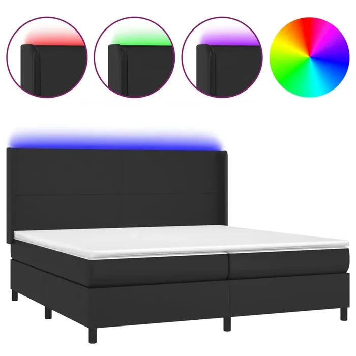 vidaXL Cama box spring colchón y LED cuero sintético negro 200×200 cm (6)
