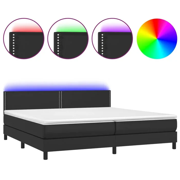 vidaXL Cama box spring colchón y LED cuero sintético negro 200×200 cm (9)