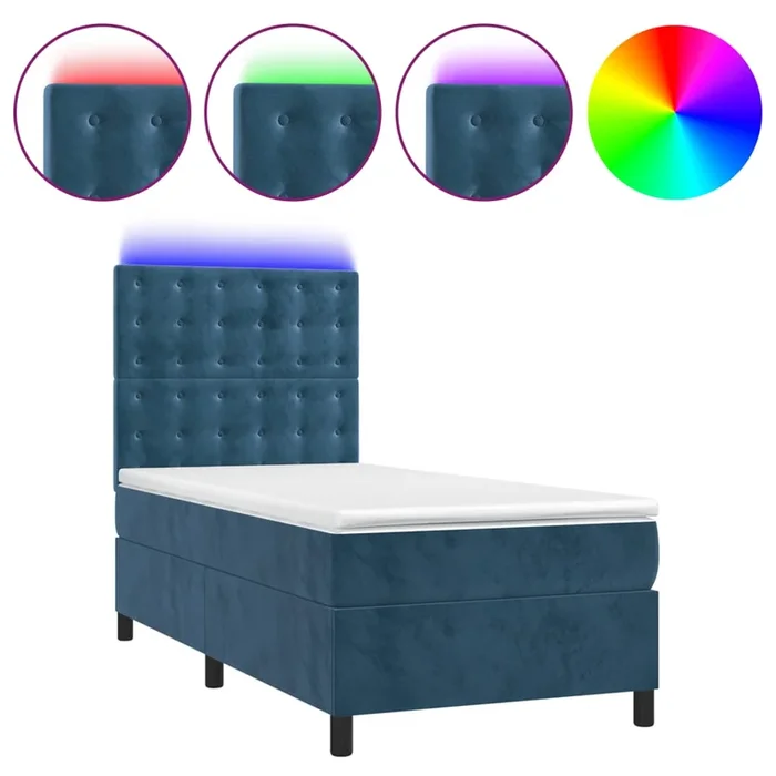 vidaXL Cama box spring colchón y LED terciopelo azul oscuro 100×200 cm (11)