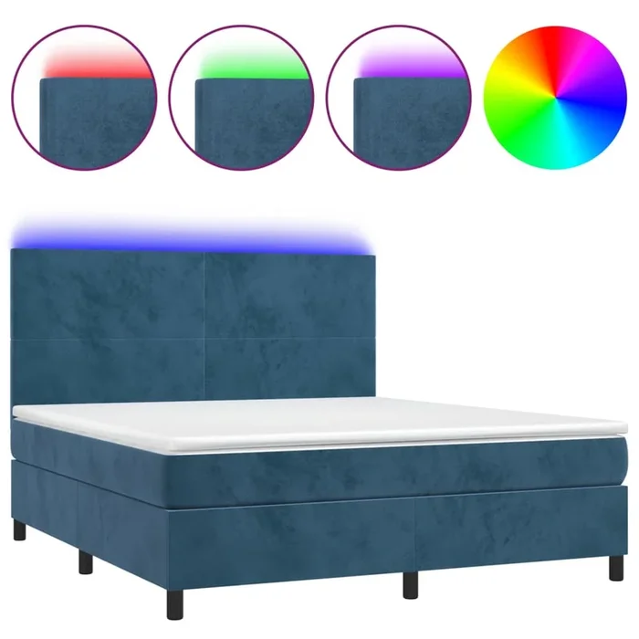 vidaXL Cama box spring colchón y LED terciopelo azul oscuro 160×200 cm (16)
