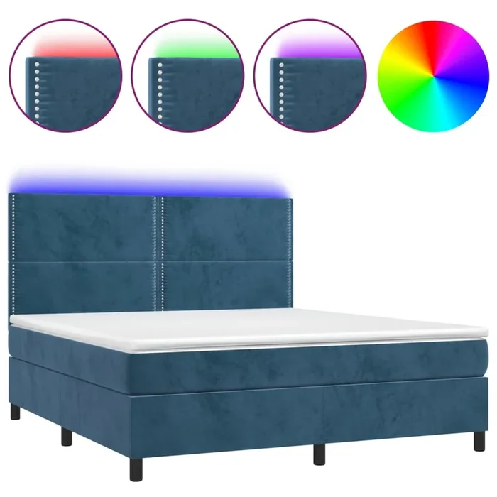 vidaXL Cama box spring colchón y LED terciopelo azul oscuro 160×200 cm (3)
