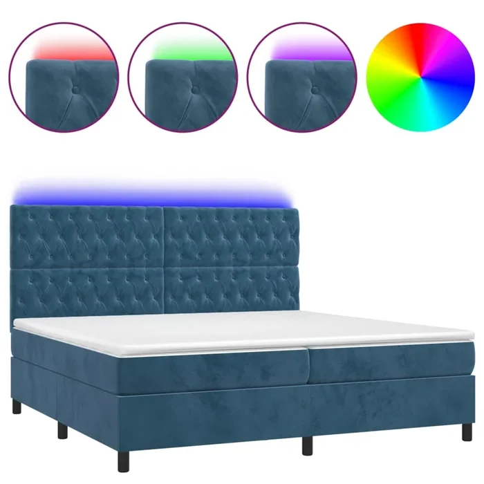 vidaXL Cama box spring colchón y LED terciopelo azul oscuro 200×200 cm (10)