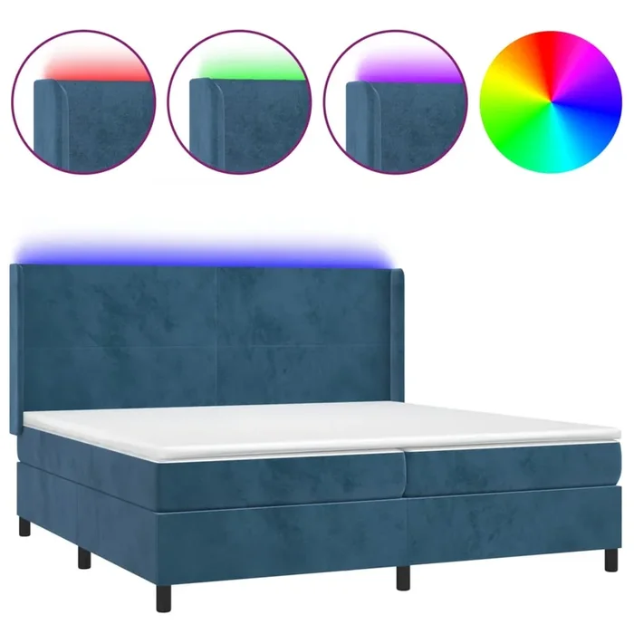 vidaXL Cama box spring colchón y LED terciopelo azul oscuro 200×200 cm (7)