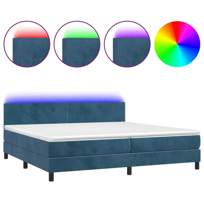 vidaXL Cama box spring colchón y LED terciopelo azul oscuro 200×200 cm