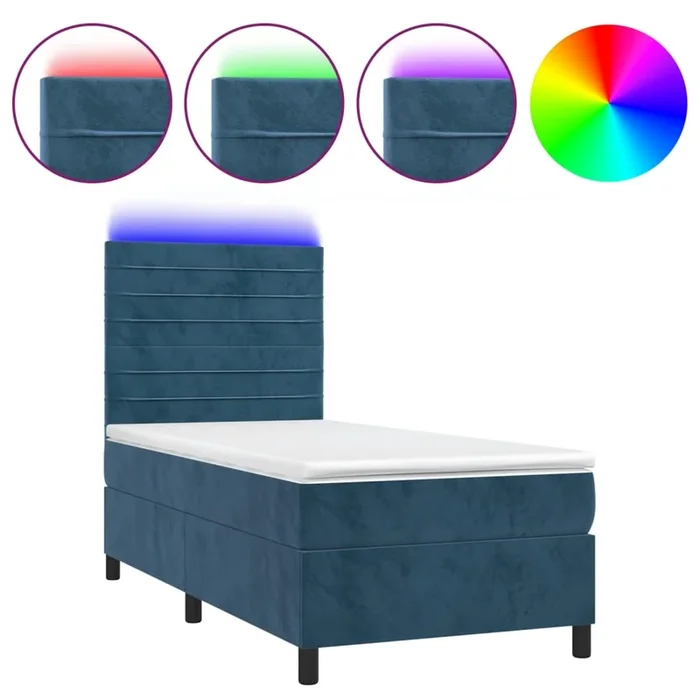 vidaXL Cama box spring colchón y LED terciopelo azul oscuro 80×200 cm (4)