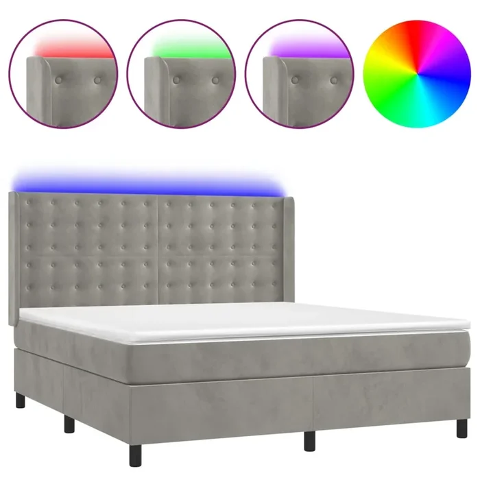 vidaXL Cama box spring colchón y LED terciopelo gris claro 160×200 cm (14)