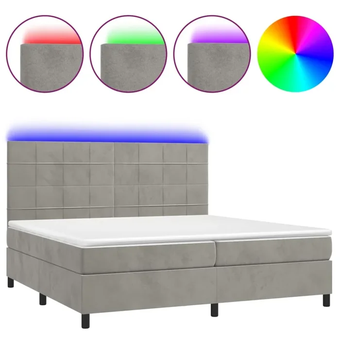 vidaXL Cama box spring colchón y LED terciopelo gris claro 200×200 cm (14)