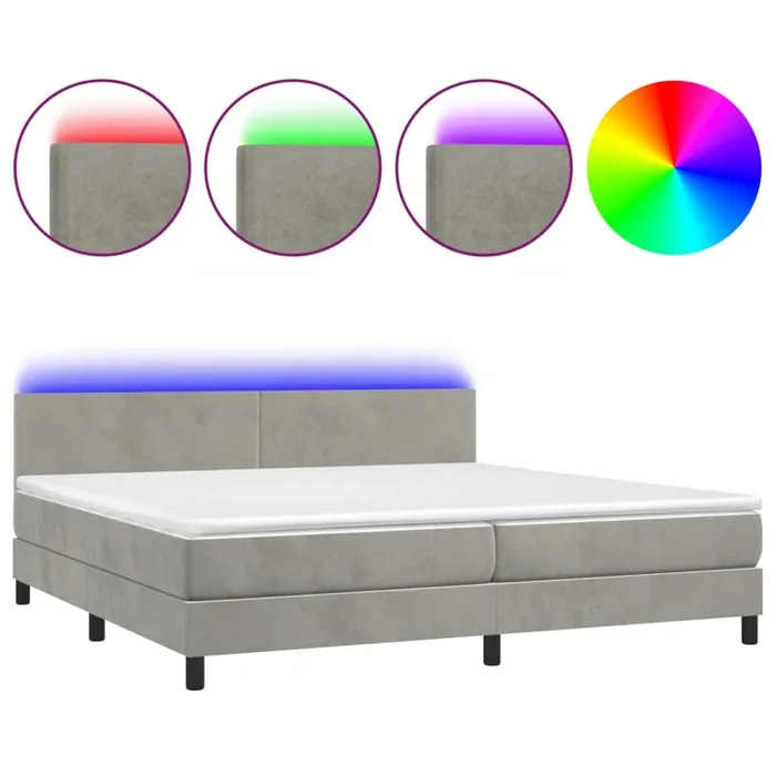 vidaXL Cama box spring colchón y LED terciopelo gris claro 200×200 cm