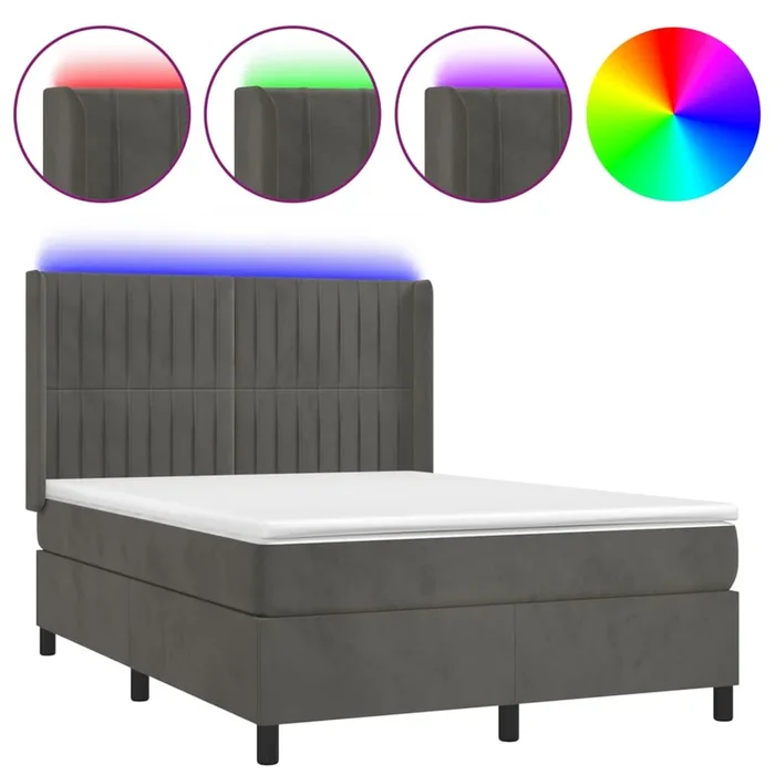 vidaXL Cama box spring colchón y LED terciopelo gris oscuro 140×190 cm (7)