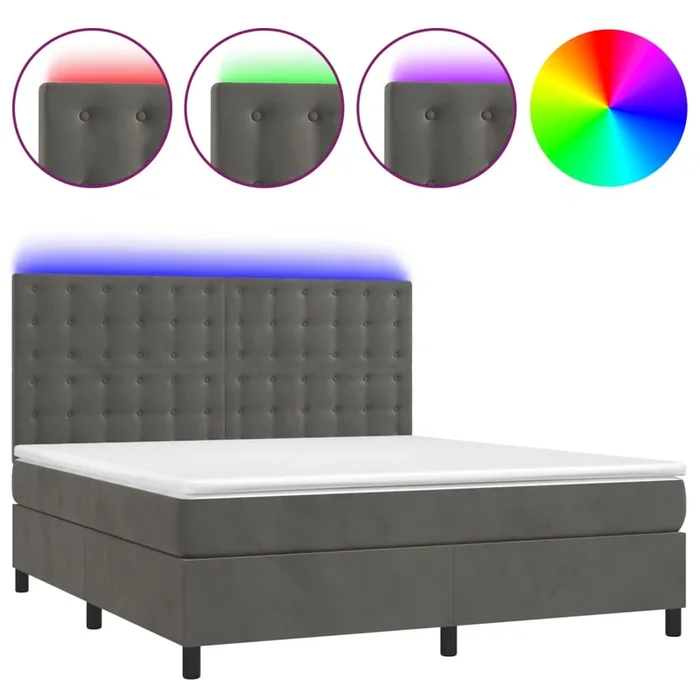 vidaXL Cama box spring colchón y LED terciopelo gris oscuro 160×200 cm (5)
