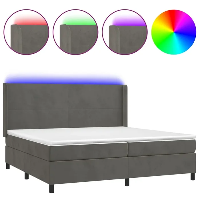 vidaXL Cama box spring colchón y LED terciopelo gris oscuro 200×200 cm (11)