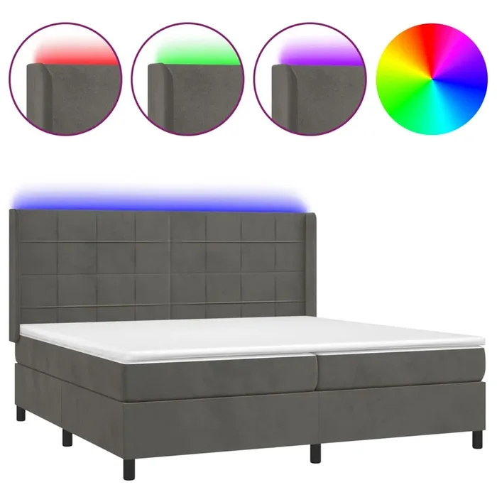 vidaXL Cama box spring colchón y LED terciopelo gris oscuro 200×200 cm (13)