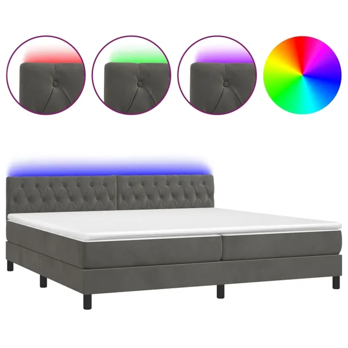 vidaXL Cama box spring colchón y LED terciopelo gris oscuro 200×200 cm