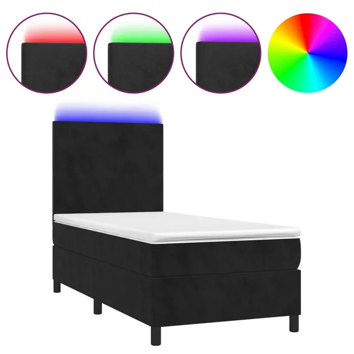 vidaXL Cama box spring colchón y LED terciopelo negro 100×200 cm (6)